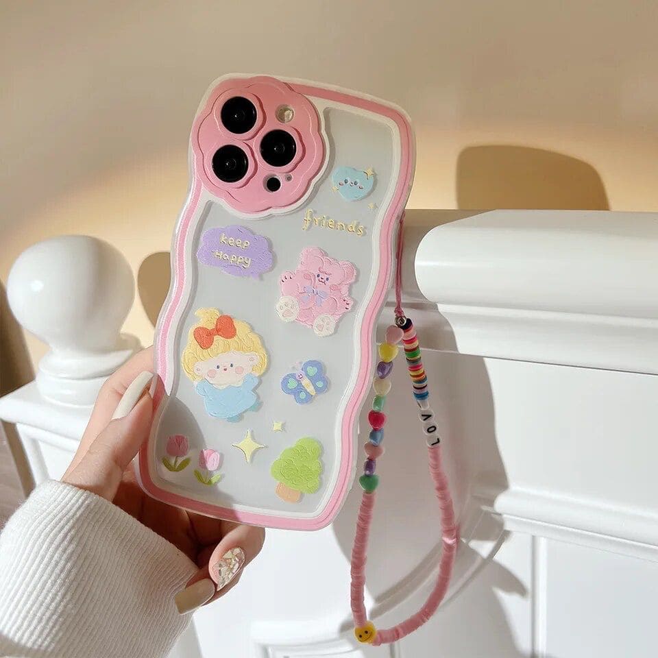 Pink Cartoon Lanyard Charm Transparent iPhone Soft Case