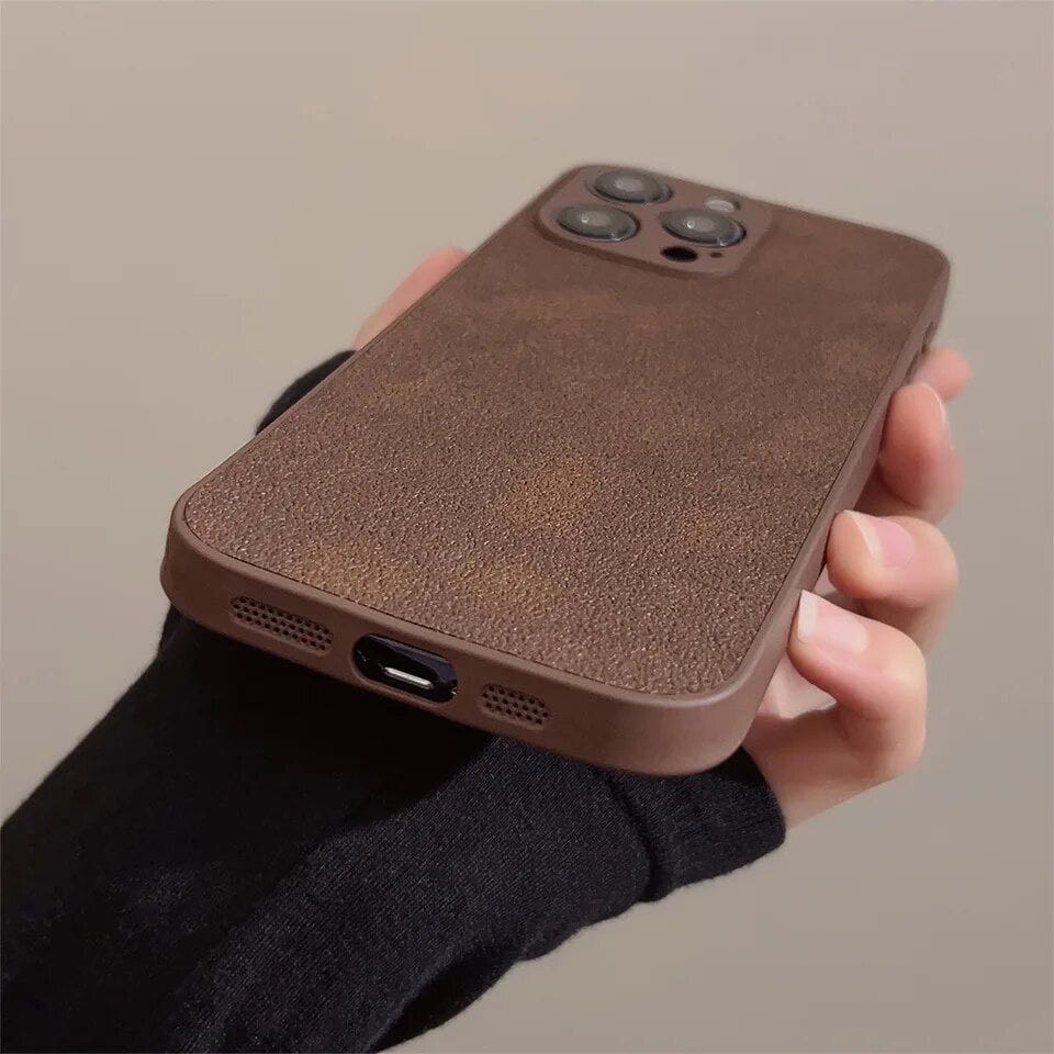 Frosted Brown Leather Anti-Fall iPhone Soft Case