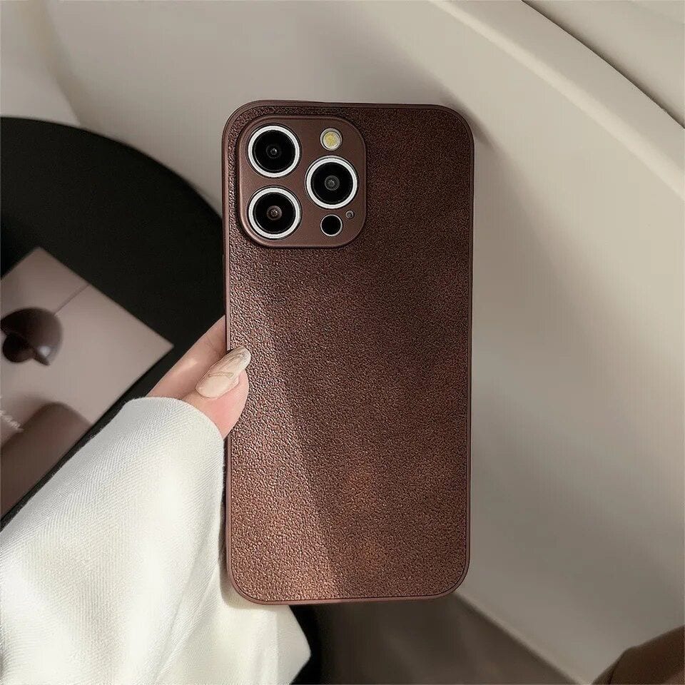 Frosted Brown Leather Anti-Fall iPhone Soft Case