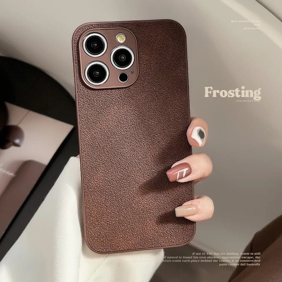 Frosted Brown Leather Anti-Fall iPhone Soft Case