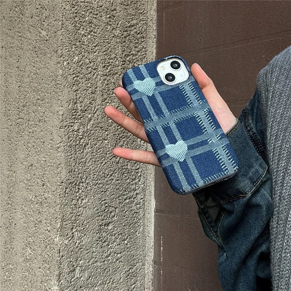 Denim Blue Love Heart iPhone Fabric Soft Case