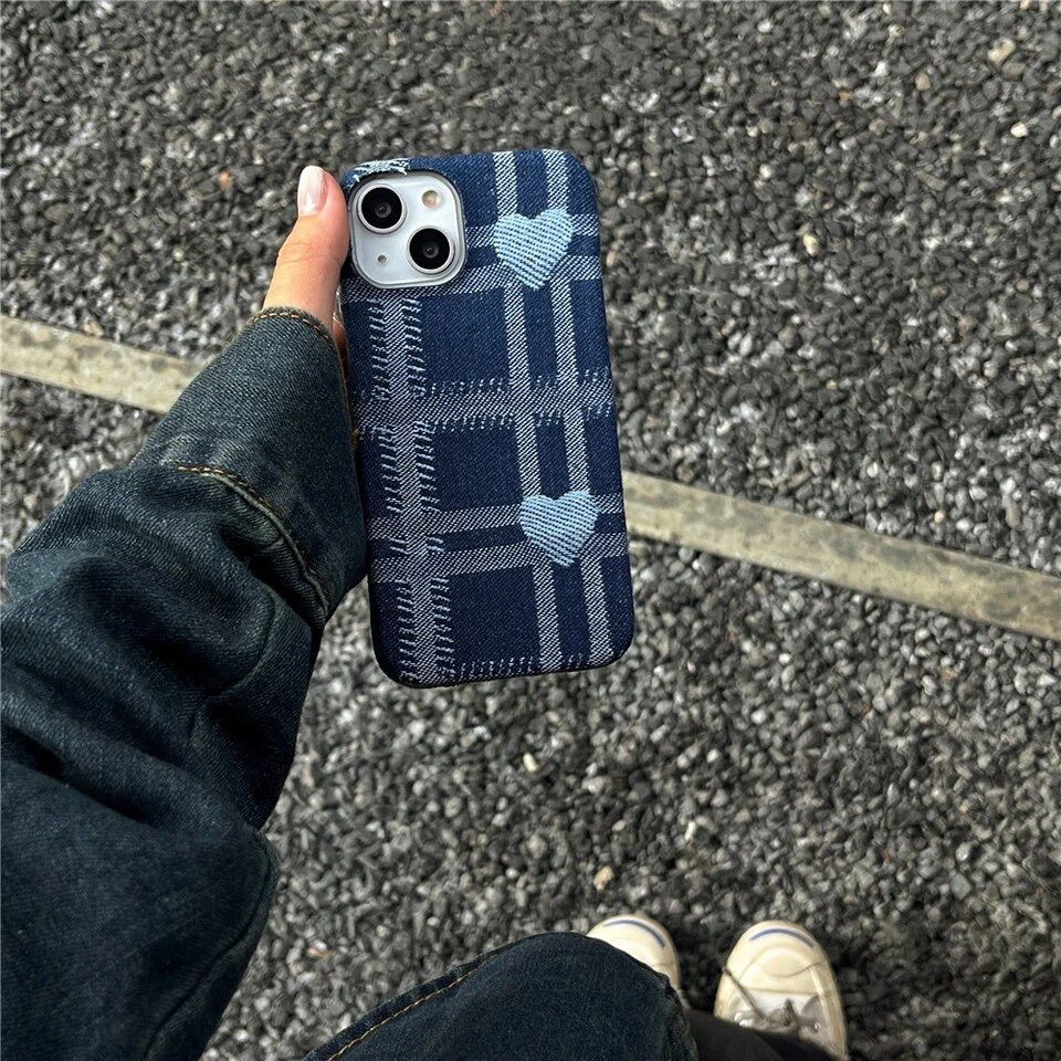 Denim Blue Love Heart iPhone Fabric Soft Case