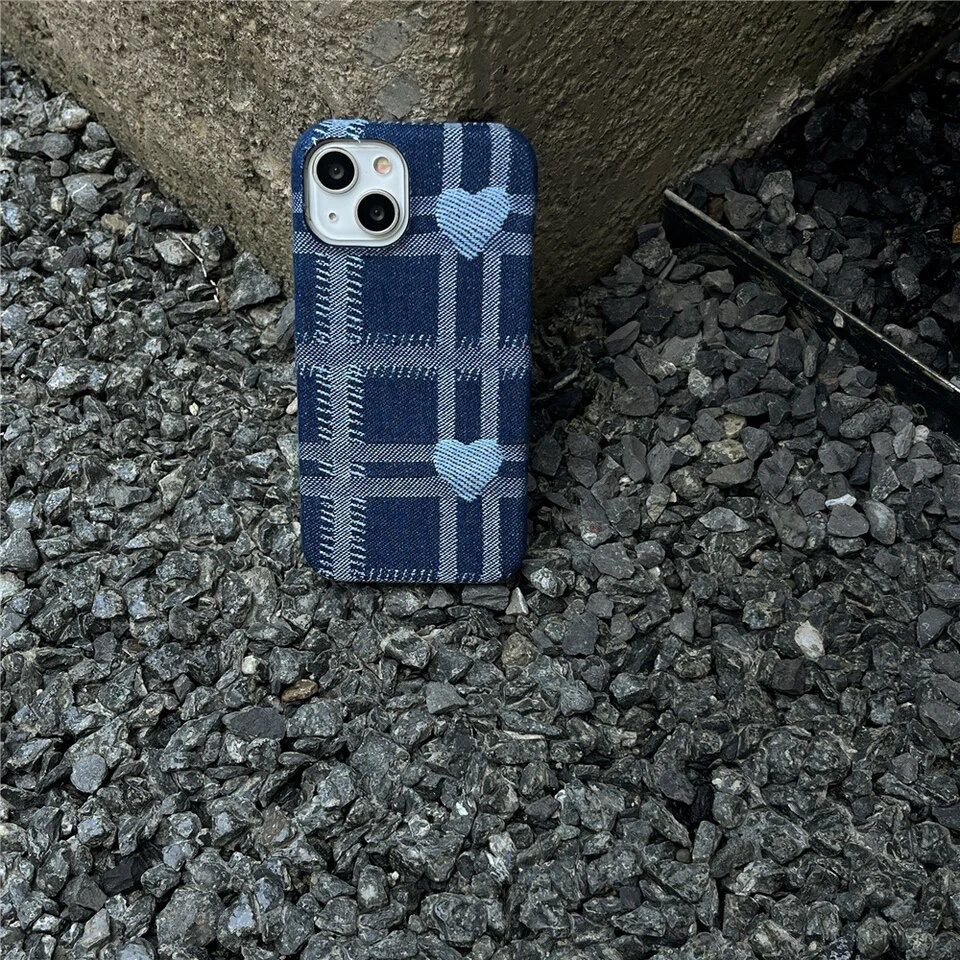 Denim Blue Love Heart iPhone Fabric Soft Case