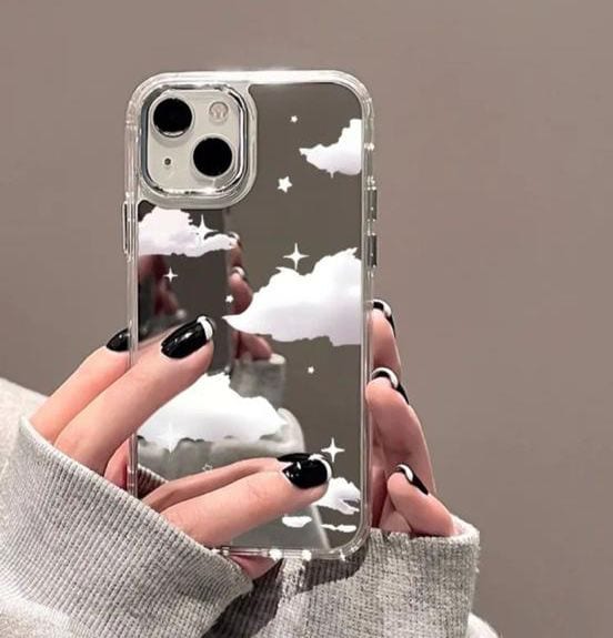 iPhone White Cloud Mirror Hybrid Silicone Case