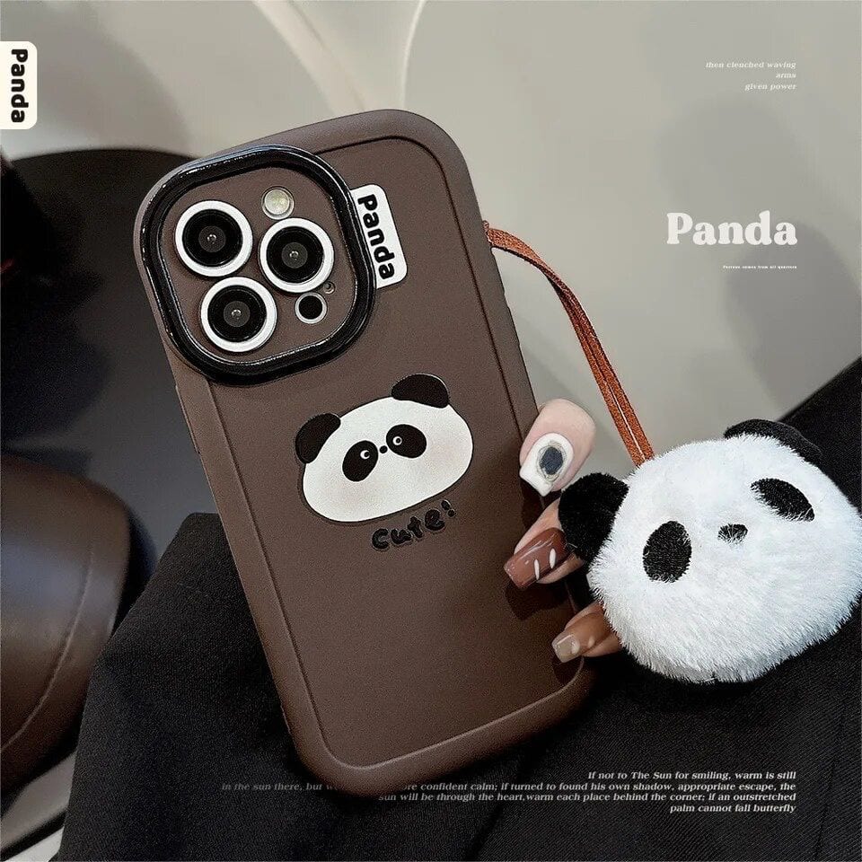 Panda Cute Round Lanyard Holder iPhone Soft Silicone Rubber Case