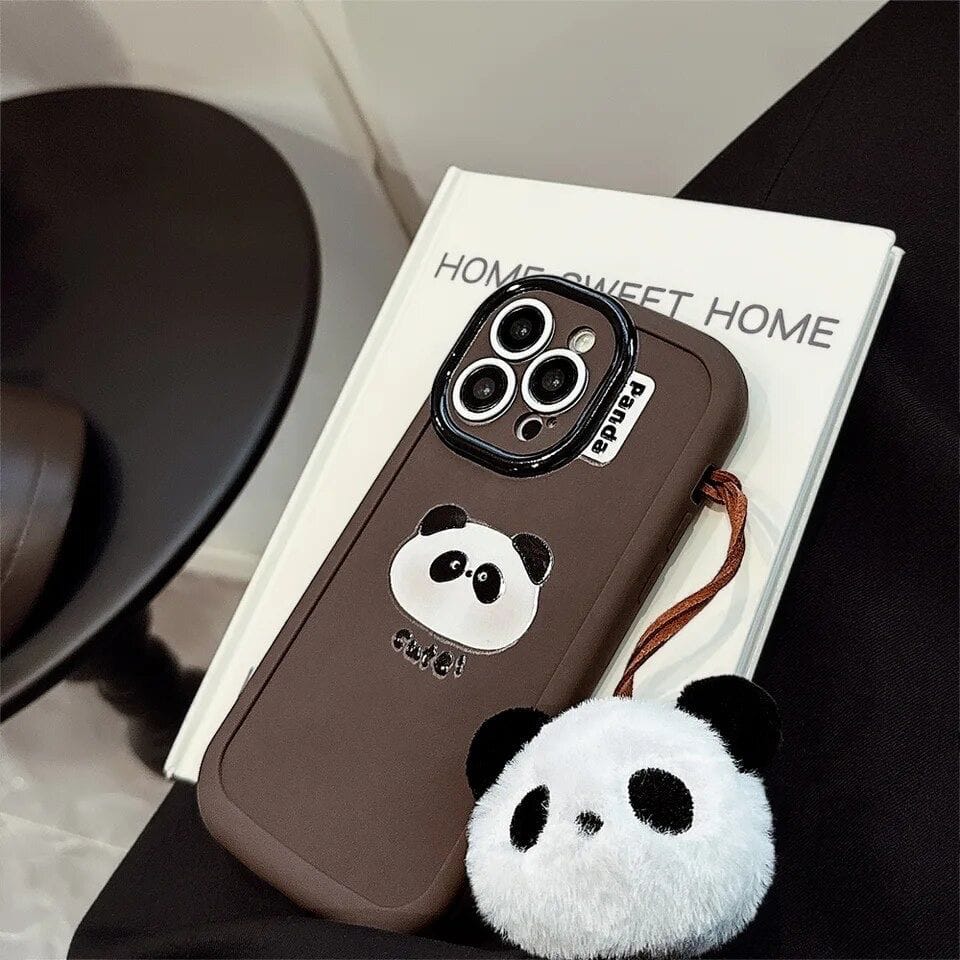 Panda Cute Round Lanyard Holder iPhone Soft Silicone Rubber Case For iPhone 14