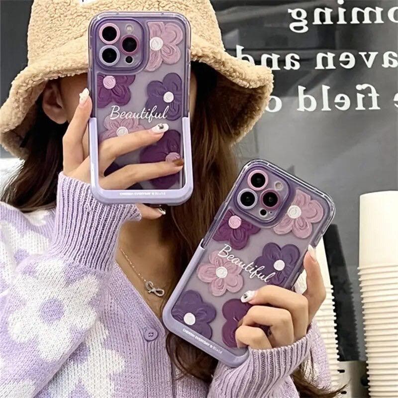 Floral Purple Holder Stand Semi-Transparent iPhone Case