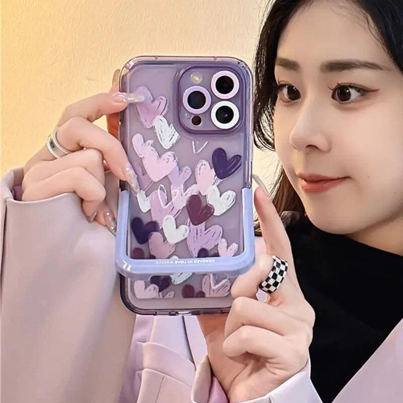 Hearts Purple Holder Stand Semi-Transparent iPhone Case