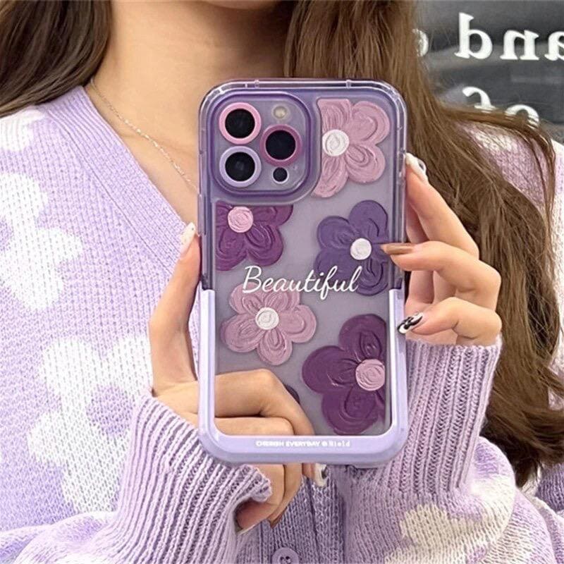 Floral Purple Holder Stand Semi-Transparent iPhone Case