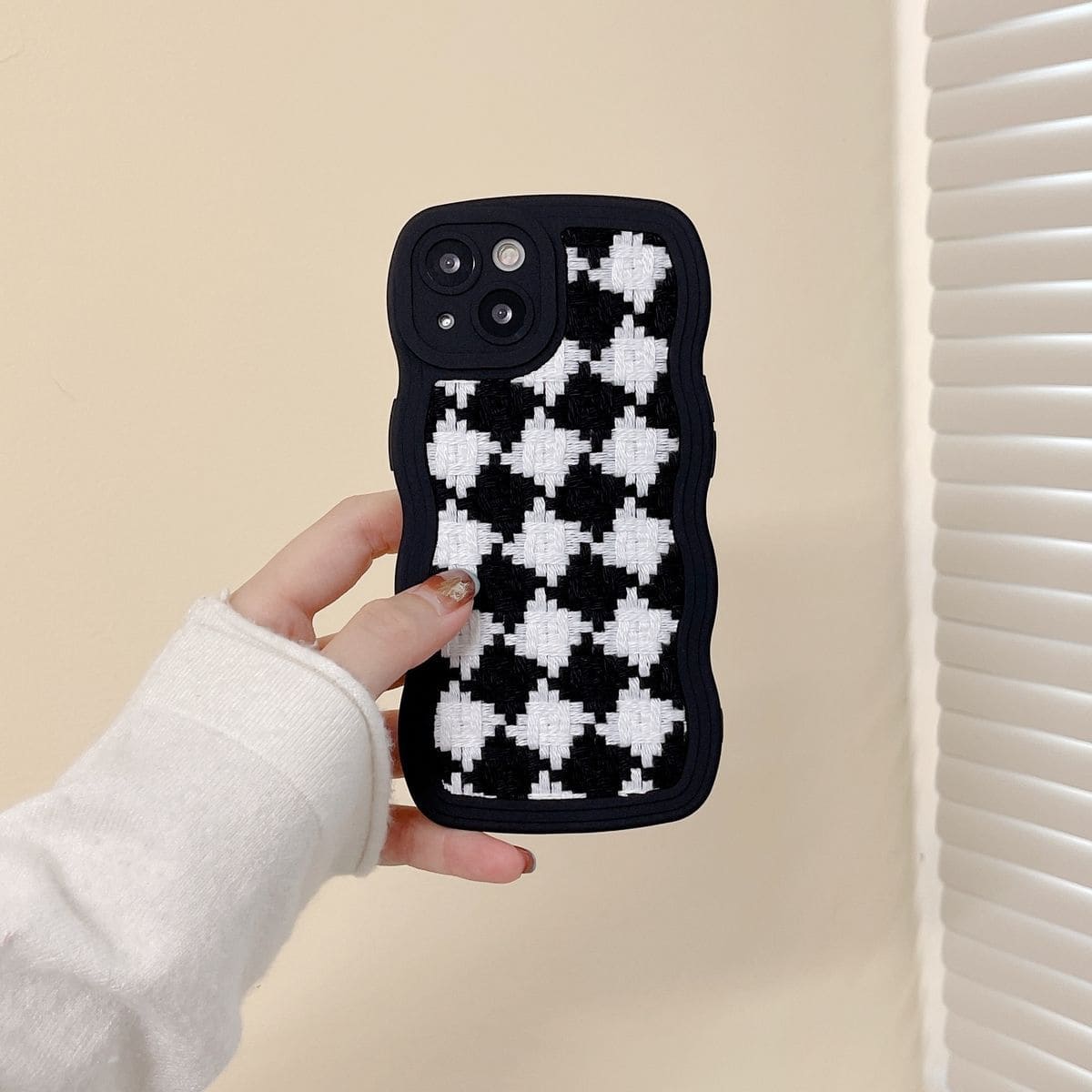 B/W Checks Painted Soft Silicone Rubber iPhone Case