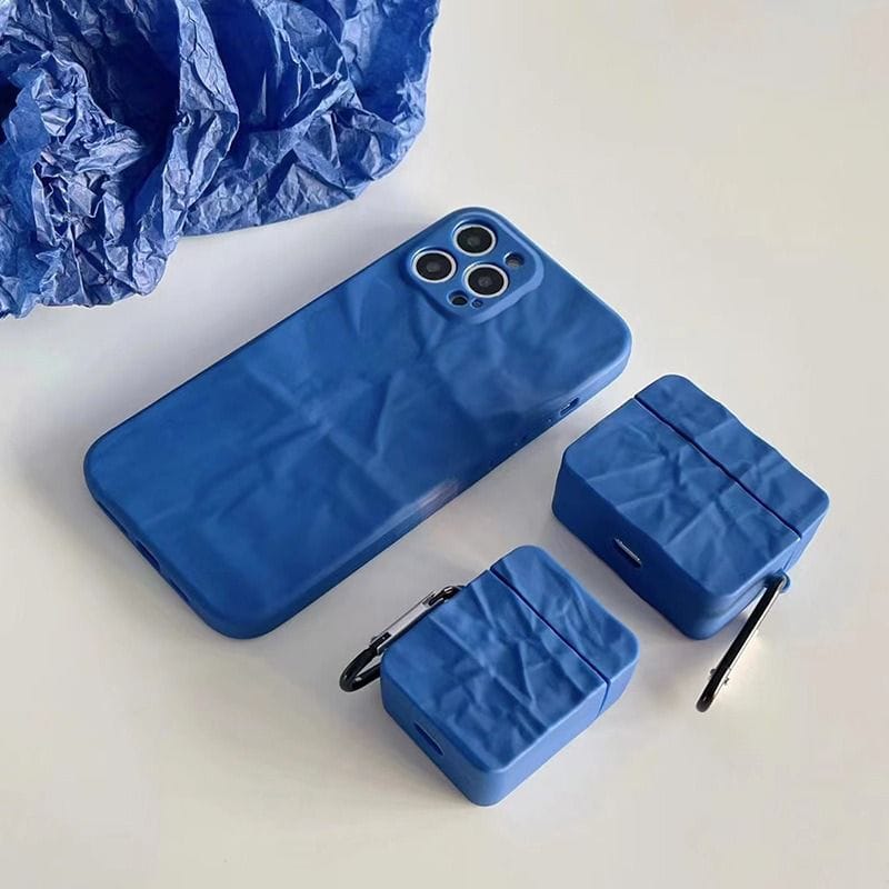 Solid Blue Textured Matching Airpod Soft Silicone iPhone Case