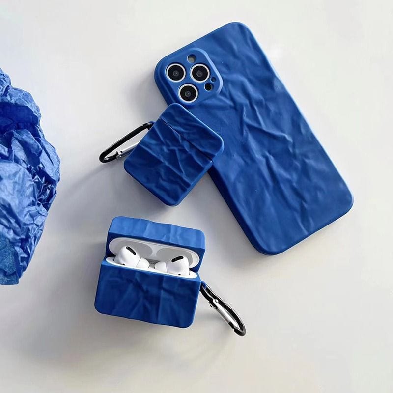 Solid Blue Textured Matching Airpod Soft Silicone iPhone Case