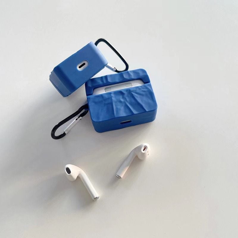 Solid Blue Textured Matching Airpod Soft Silicone iPhone Case