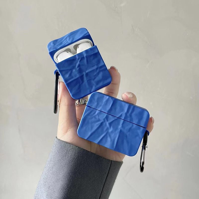 Solid Blue Textured Matching Airpod Soft Silicone iPhone Case