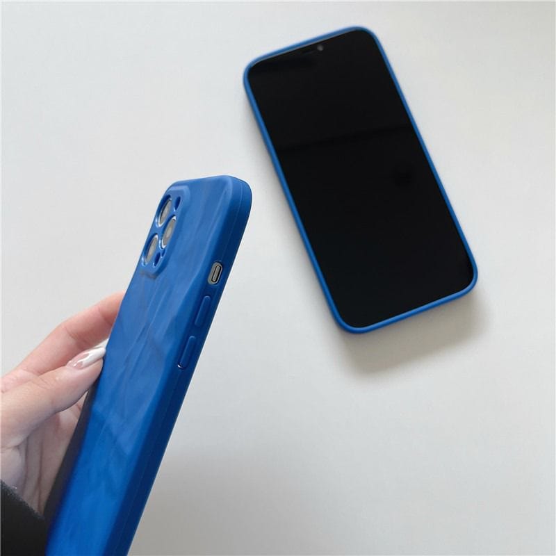 Solid Blue Textured Matching Airpod Soft Silicone iPhone Case