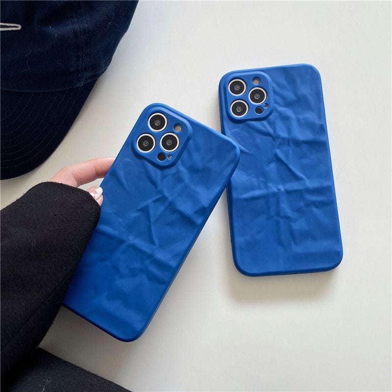 Solid Blue Textured Matching Airpod Soft Silicone iPhone Case