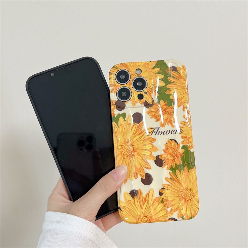 Orange Big Floral Flowers Textured Soft Silicone iPhone Case