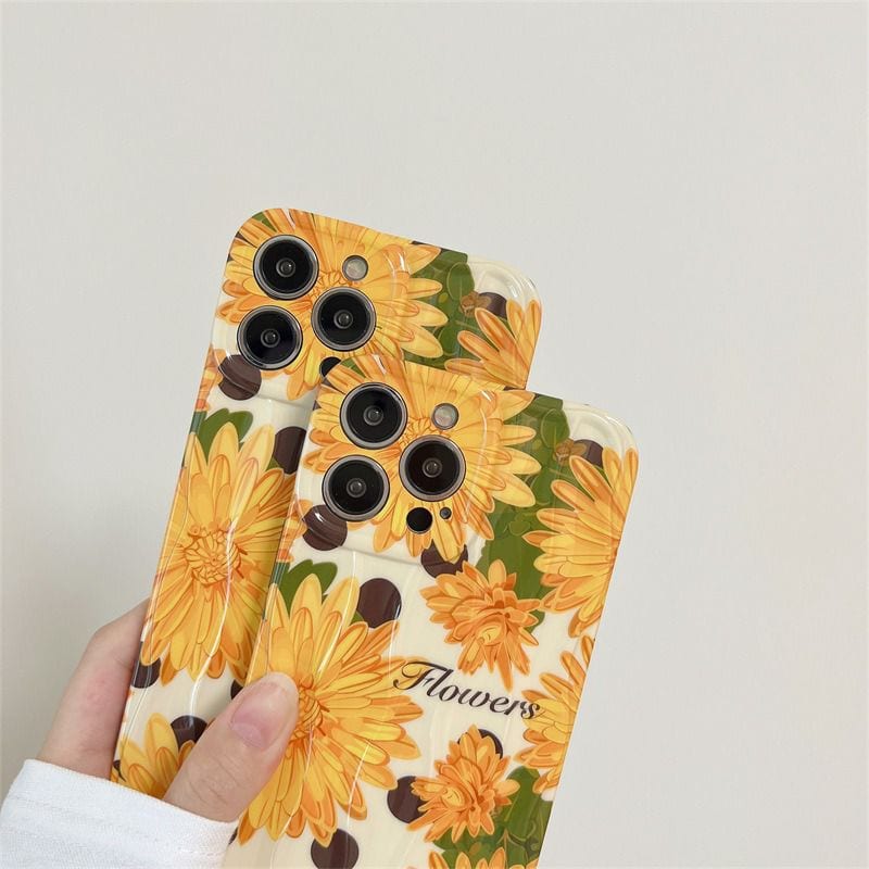 Orange Big Floral Flowers Textured Soft Silicone iPhone Case