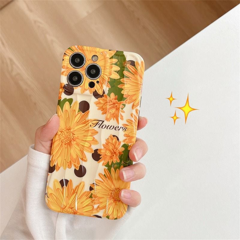 Orange Big Floral Flowers Textured Soft Silicone iPhone Case