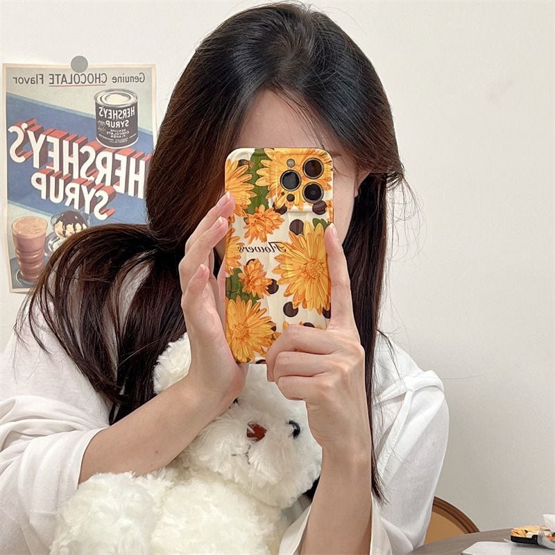 Orange Big Floral Flowers Textured Soft Silicone iPhone Case