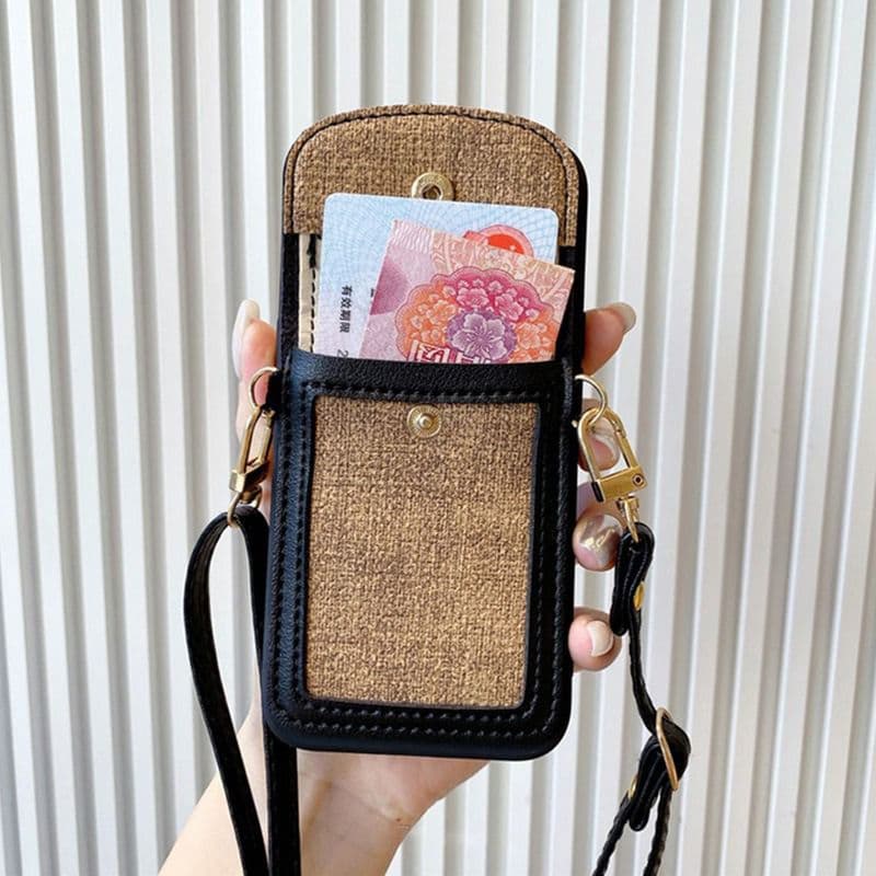 Luxury Fabric Wallet Crossbody Black White iPhone Soft Silicone Case