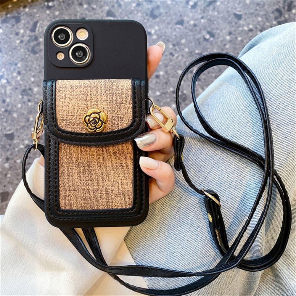 Luxury Fabric Wallet Crossbody Black White iPhone Soft Silicone Case