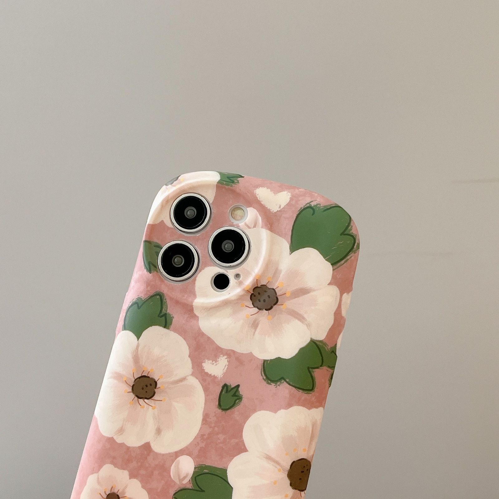 Pink Cute Floral Round Camera iPhone Soft Silicone Case