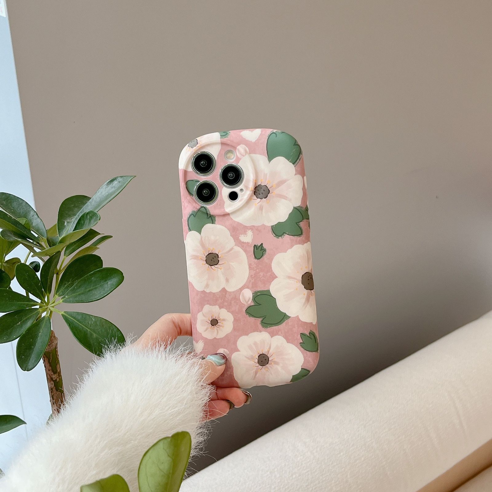 Pink Cute Floral Round Camera iPhone Soft Silicone Case