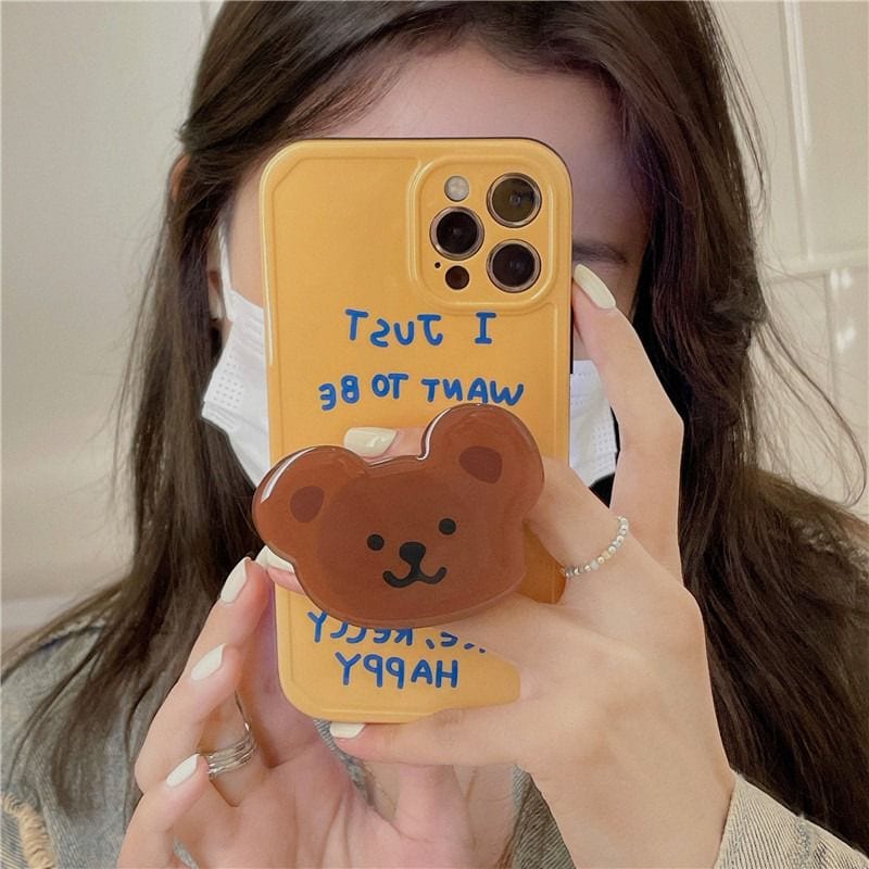 Yellow Happy Teddy Bear Holder iPhone Soft Case