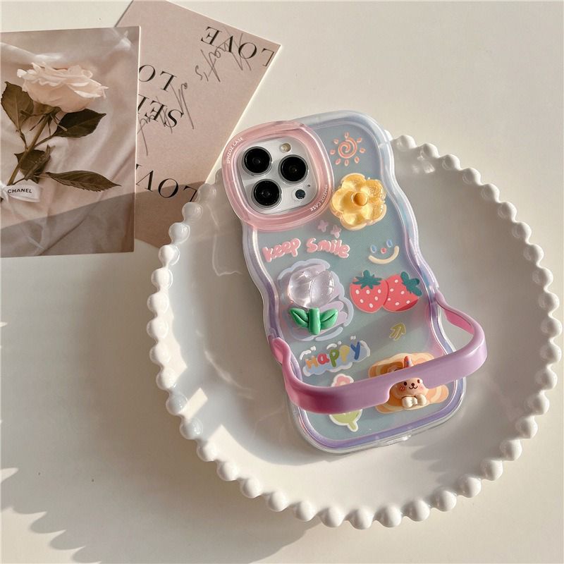 3D Tulip Floral Characters Laser Holographic Holder Stand iPhone Soft Silicone Case