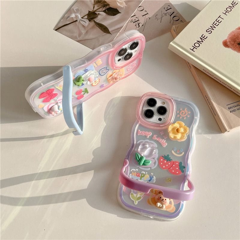 3D Tulip Floral Characters Laser Holographic Holder Stand iPhone Soft Silicone Case