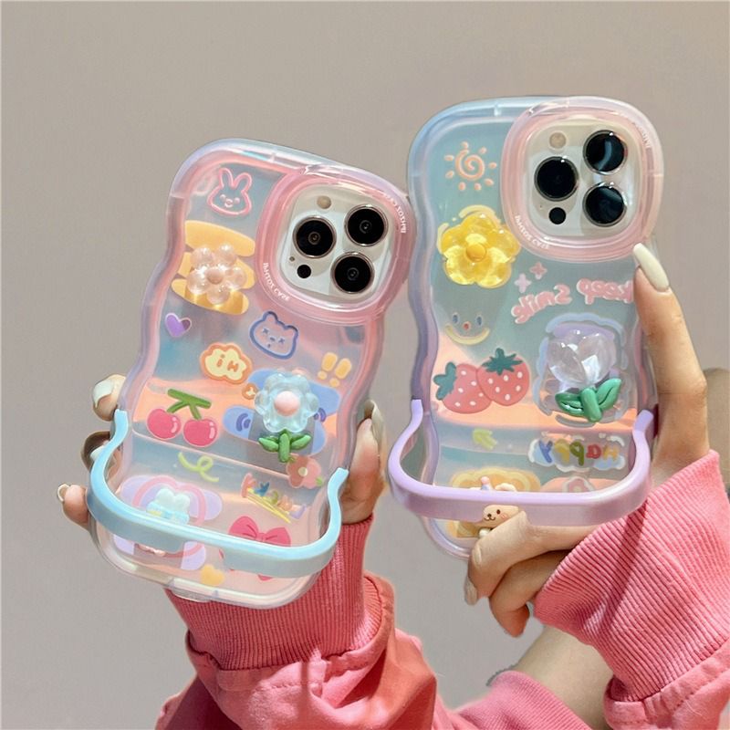 3D Tulip Floral Characters Laser Holographic Holder Stand iPhone Soft Silicone Case