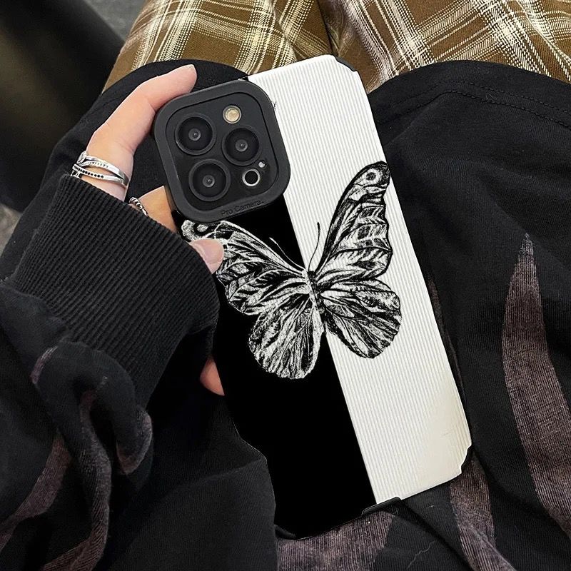 B/W Butterfly iPhone Textured Silicone Case