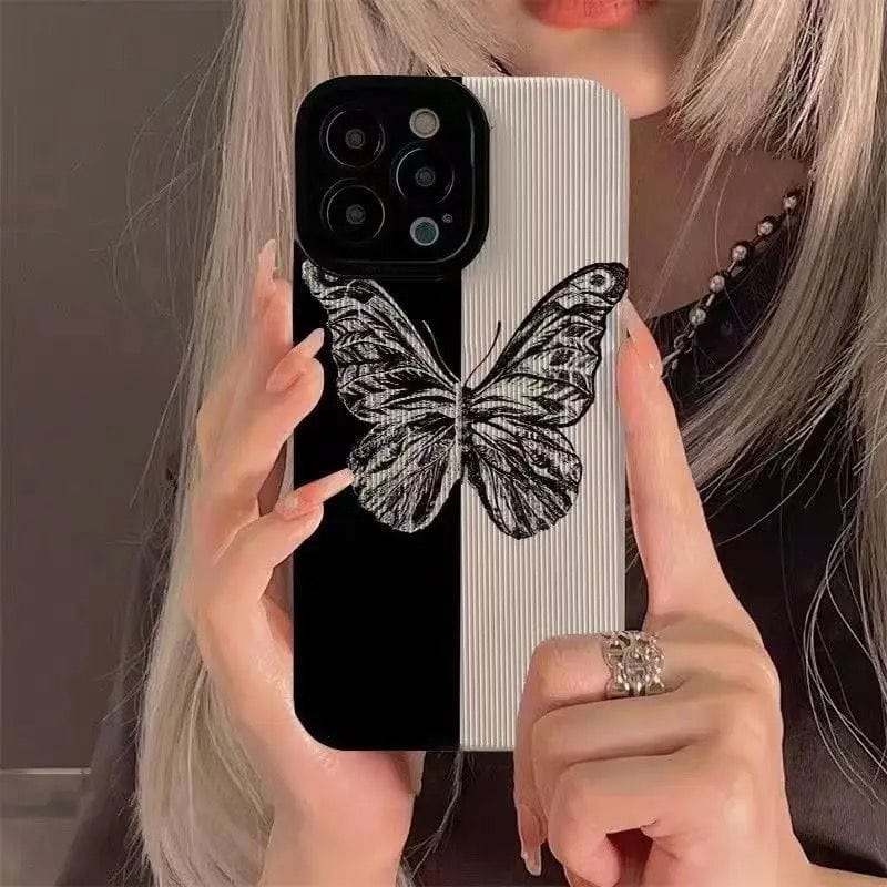 B/W Butterfly iPhone Textured Silicone Case