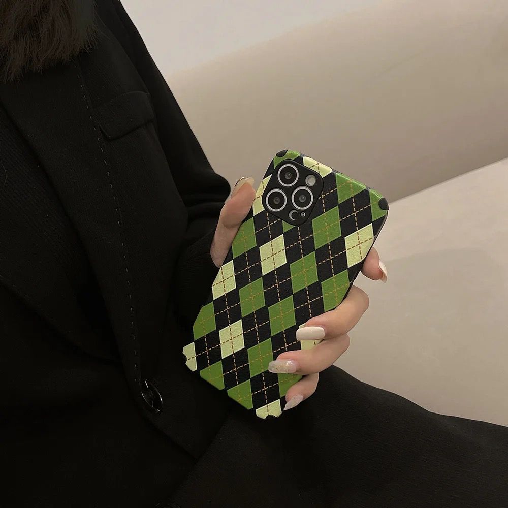 Green Black Checks Geometric iPhone Textured Silicone Case