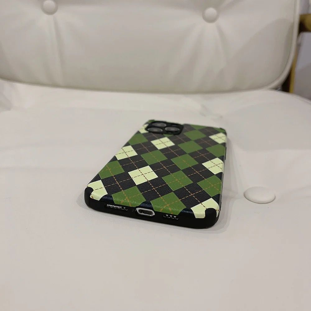 Green Black Checks Geometric iPhone Textured Silicone Case