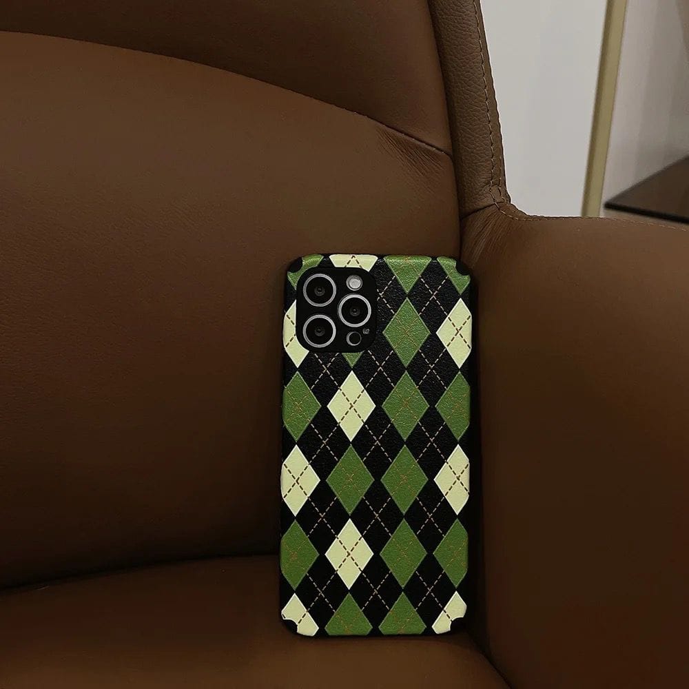 Green Black Checks Geometric iPhone Textured Silicone Case