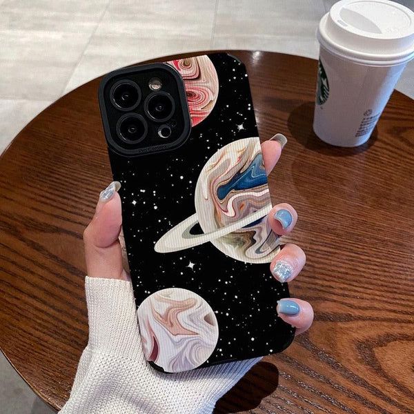 Planet Stars Galaxy Black iPhone Textured Silicone Case