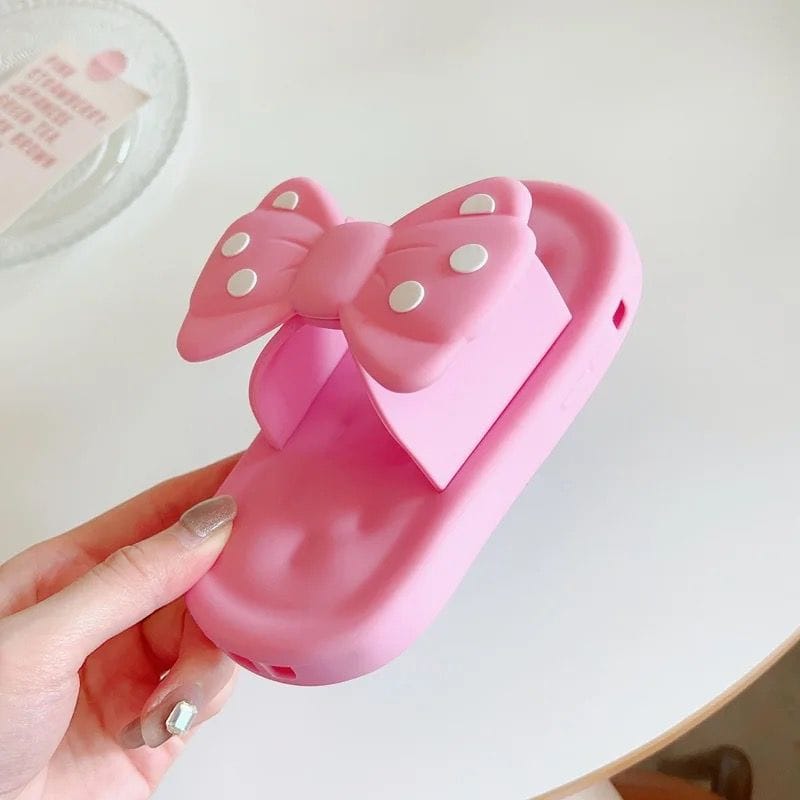 3D Pink Bow Slipper Trendy Rubber Silicone iPhone Case