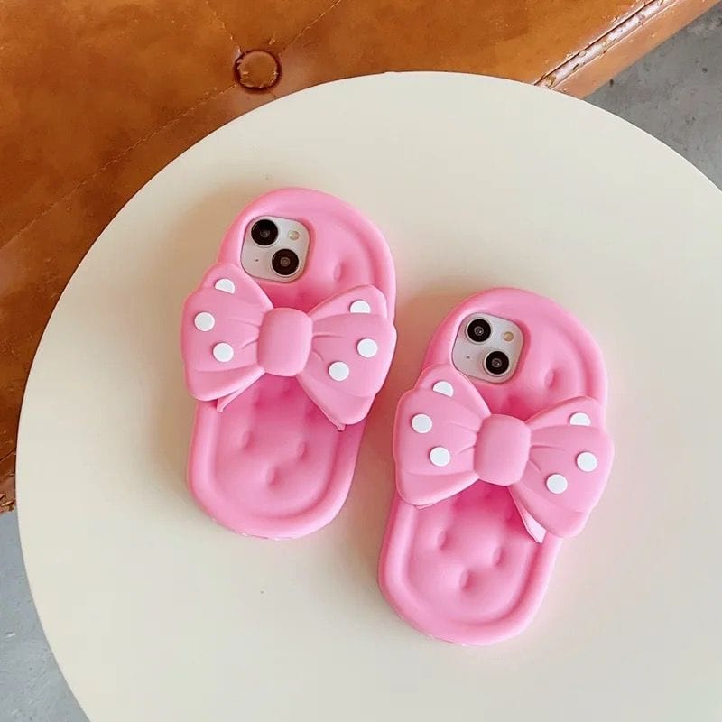 3D Pink Bow Slipper Trendy Rubber Silicone iPhone Case