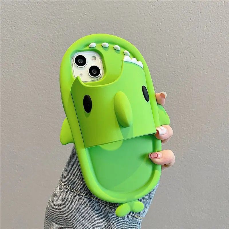 3D Green Shark Slipper Rubber Silicone iPhone Case