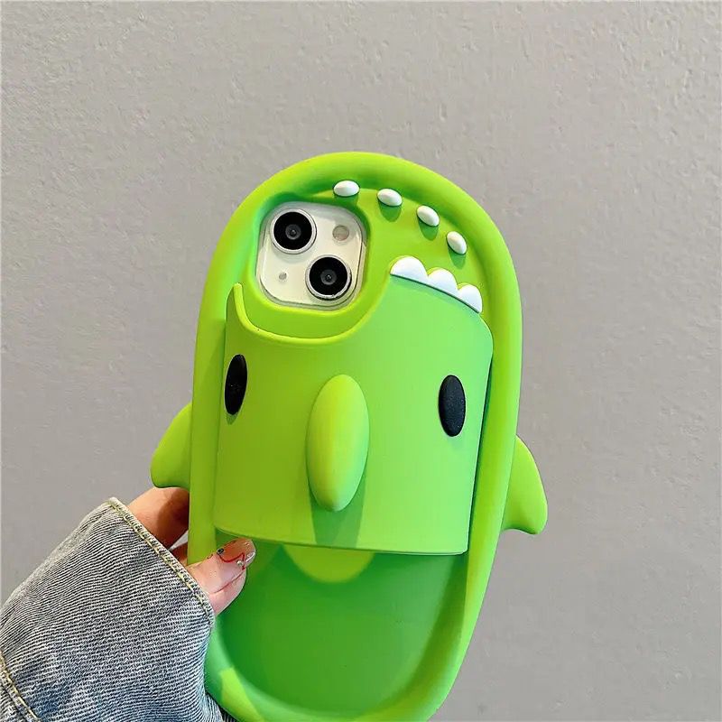 3D Green Shark Slipper Rubber Silicone iPhone Case