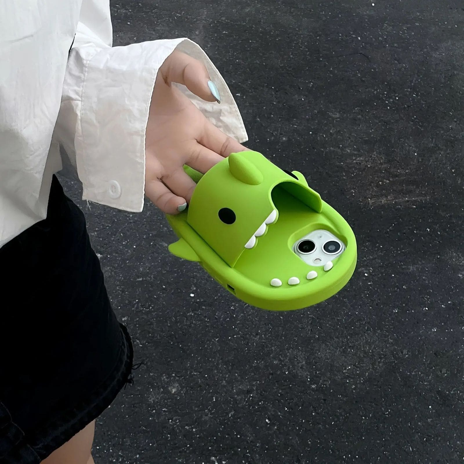 3D Green Shark Slipper Rubber Silicone iPhone Case