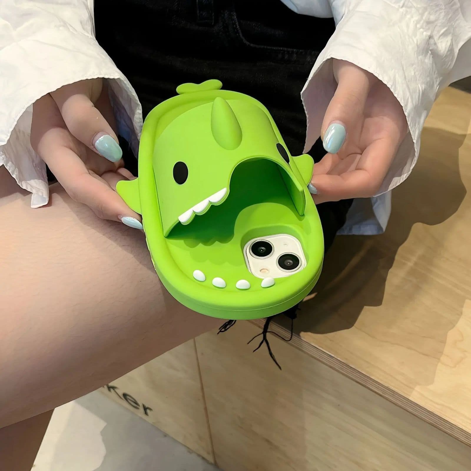 3D Green Shark Slipper Rubber Silicone iPhone Case