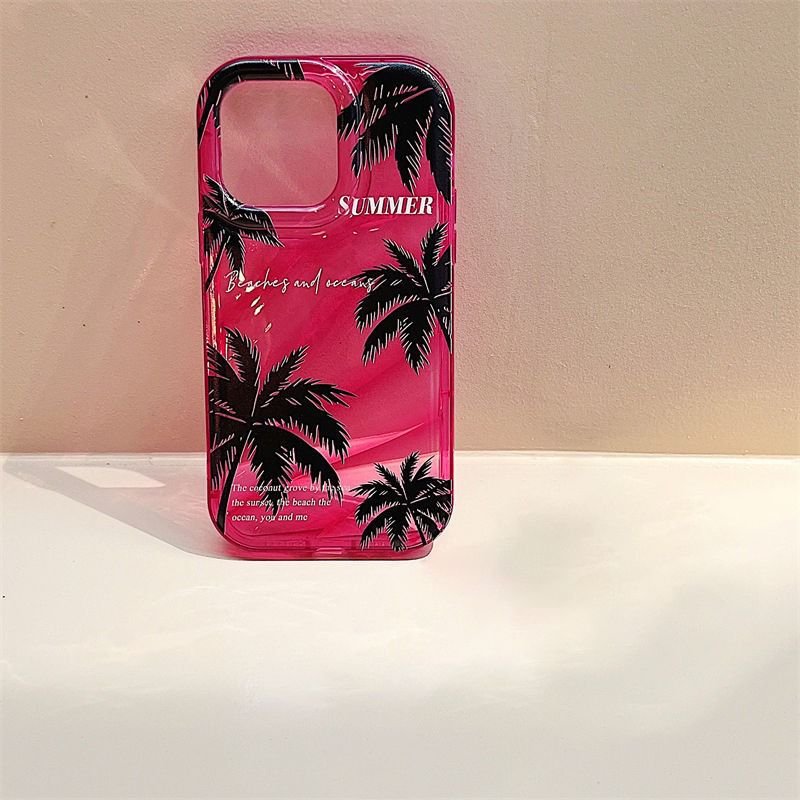 2 In 1 Hot Pink Summer Coconut Trees iPhone Soft Case