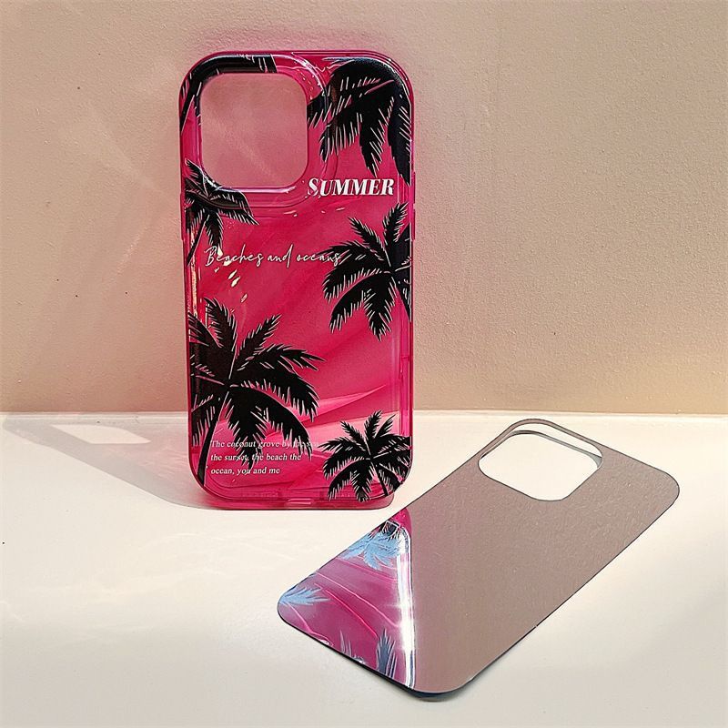 2 In 1 Hot Pink Summer Coconut Trees iPhone Soft Case