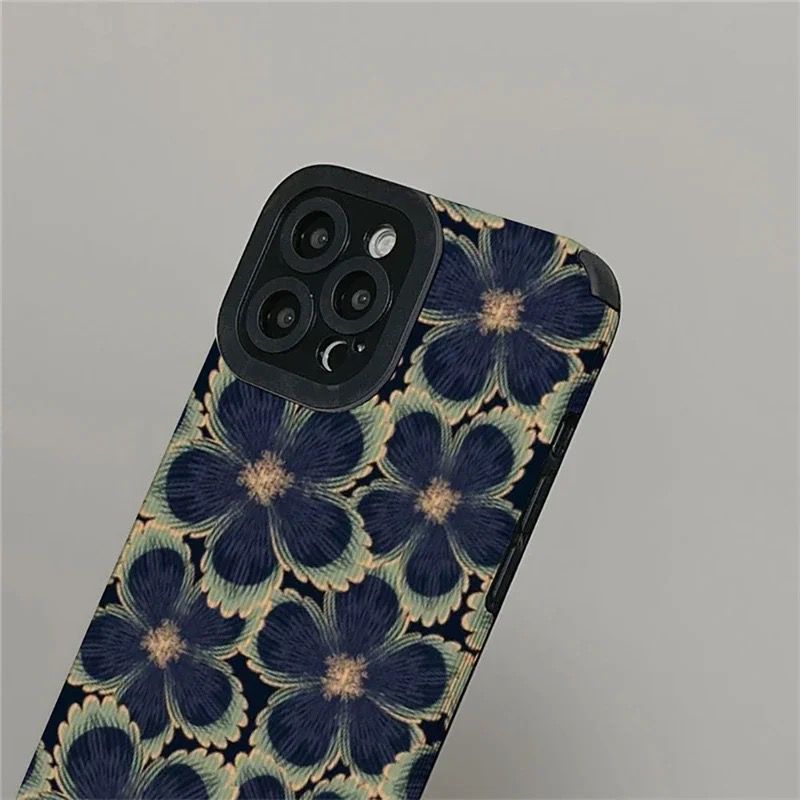 Big New Dark Blue Green  Floral Flowers iPhone Textured Soft Silicone Case