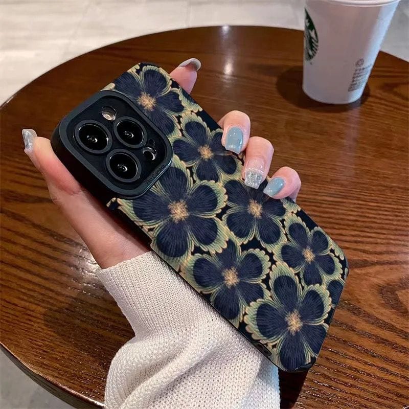 Big New Dark Blue Green  Floral Flowers iPhone Textured Soft Silicone Case