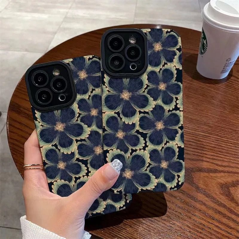 Big New Dark Blue Green  Floral Flowers iPhone Textured Soft Silicone Case