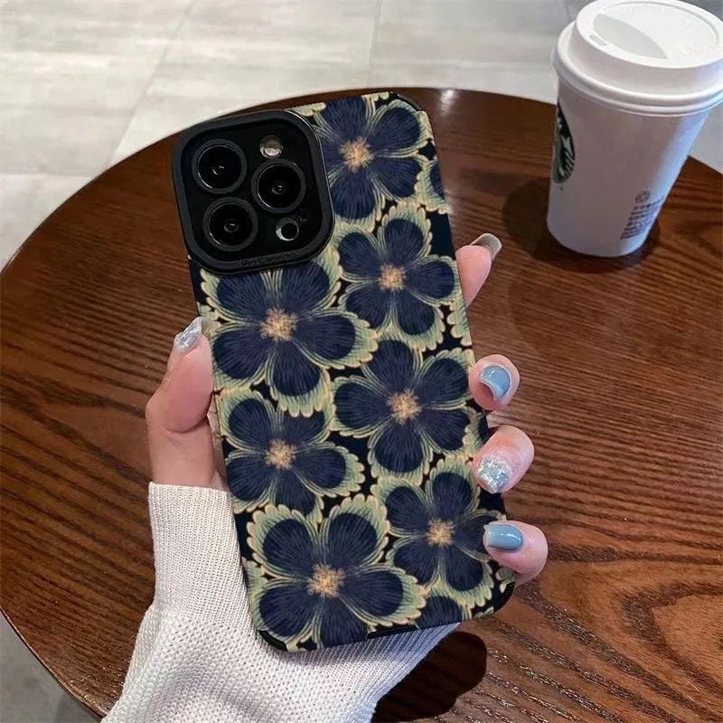 Big New Dark Blue Green  Floral Flowers iPhone Textured Soft Silicone Case